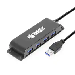 USBGear - 4-Port USB Hub - USB Type-A - Ultra Compact - Includes Built-In Cable - Ready to Mount - 10Gbps Data Only - Black