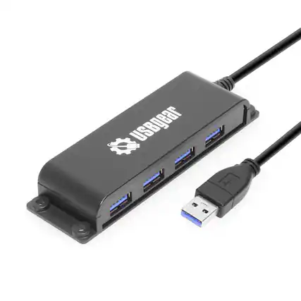 Front. USBGear - 4-Port USB Hub - USB Type-A - Ultra Compact - Includes Built-In Cable - Ready to Mount - 10Gbps Data Only - Black.