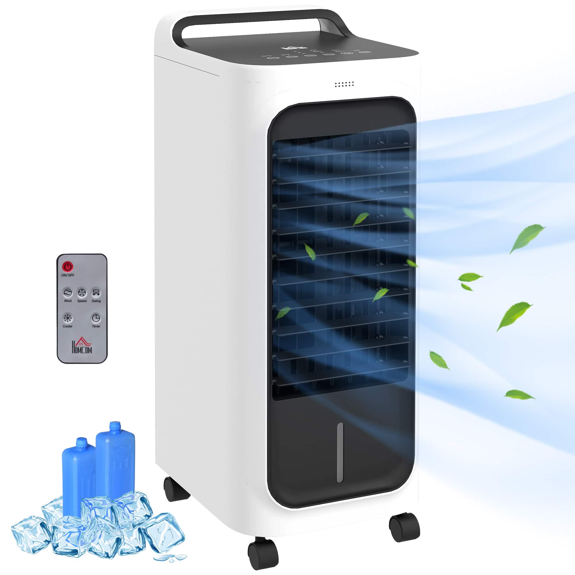 Homcom - Air Cooler with Ice Packs, Ice Cooling Fan Water Humidifier Unit with Remote - White