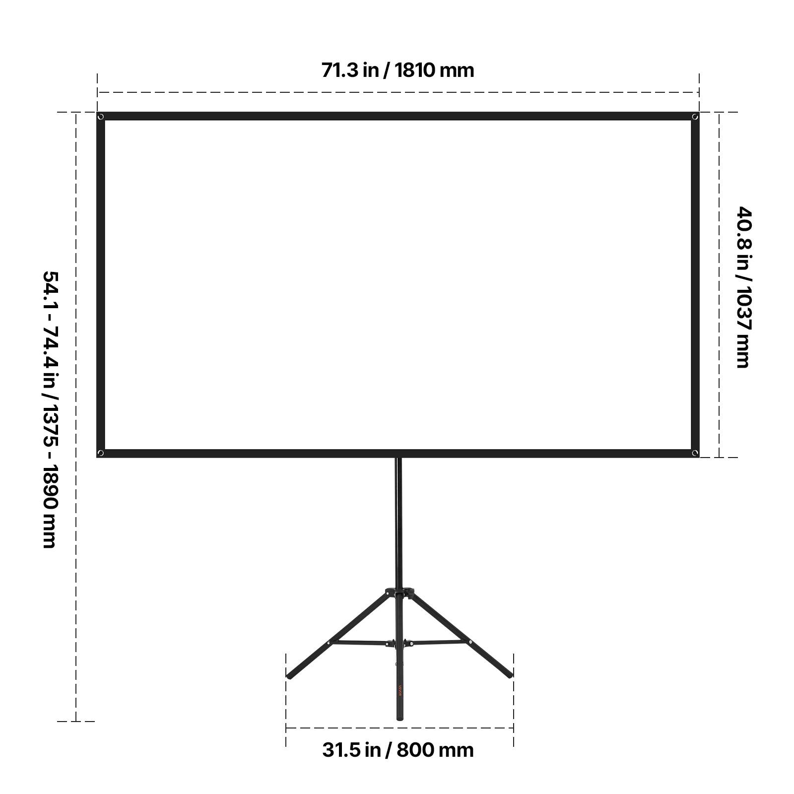 71.3 in / 1810 mm  
54.1-74.4 in / 1375-1890 mm  
40.8 in / 1037 mm  
31.5 in / 800 mm