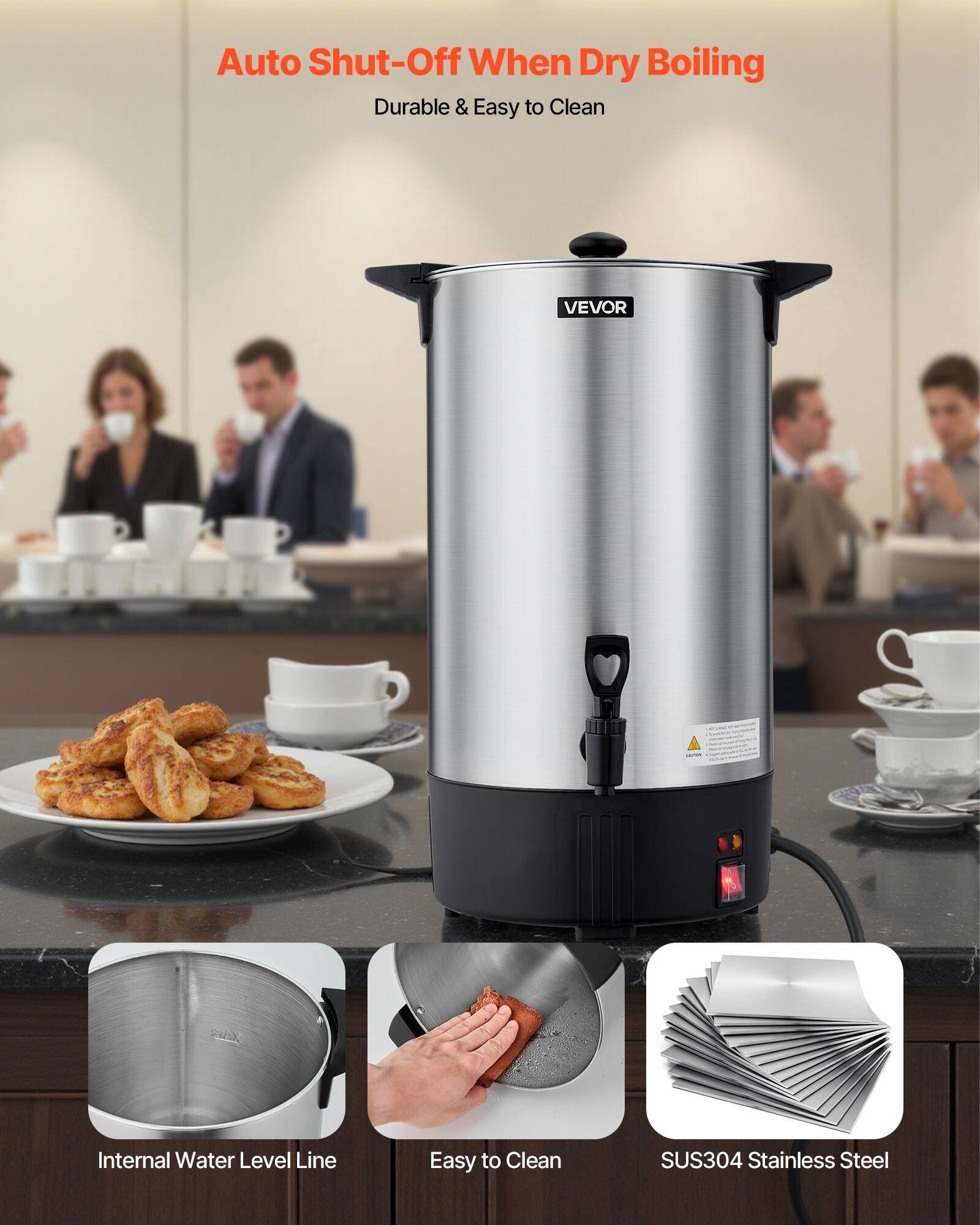 Auto Shut-Off When Dry Boiling  
Durable & Easy to Clean  

Internal Water Level Line  
Easy to Clean  
SUS304 Stainless Steel