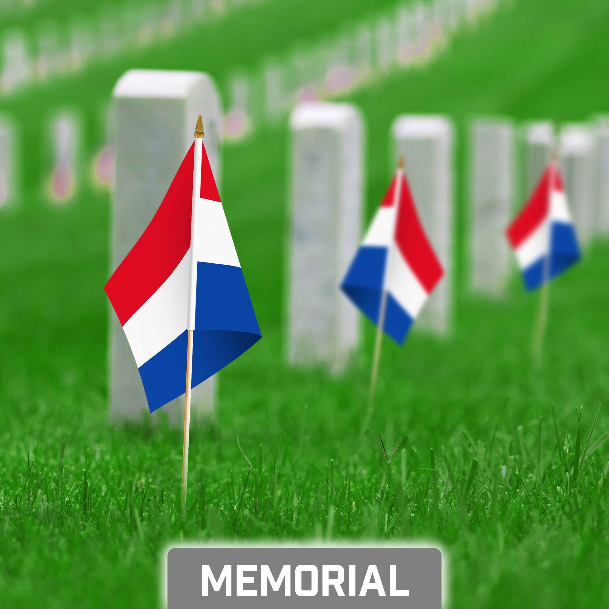 Back. G128 - 30-Pack Handheld Netherlands Stick Flags, 8 x 12 in, 150D Polyester - Assorted Colors.