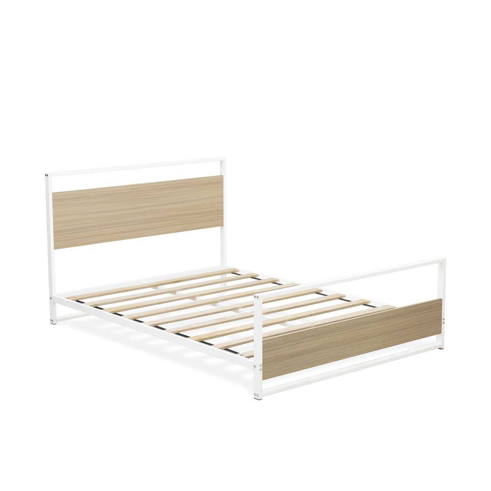 Back. East West Furniture - Erie Platform Bed Frame with 4 Metal Legs - High-class Bed in Powder Coating White Color and White Wood laminate - White.
