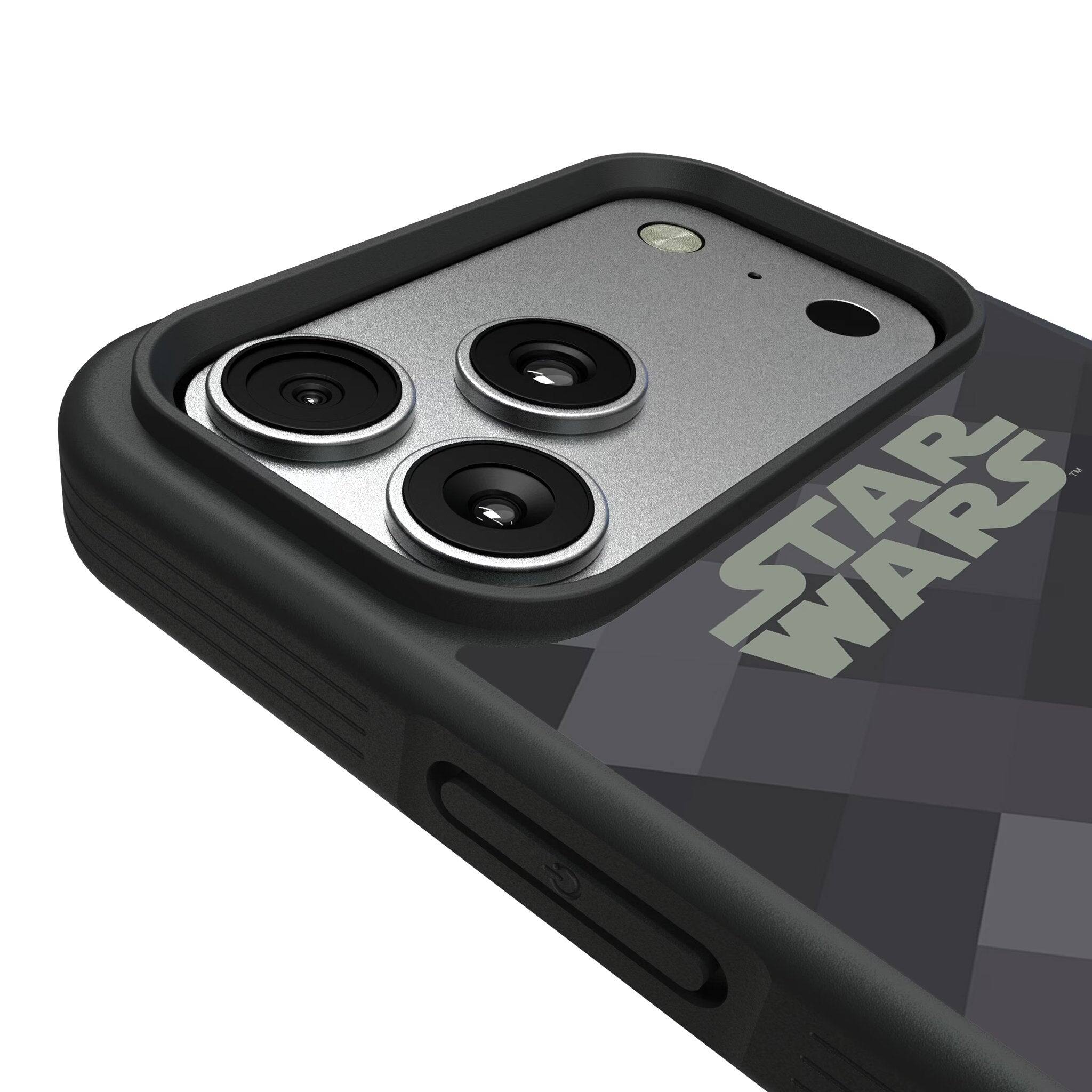 Left. Keyscaper - Star Wars: The Mandalorian Color Block Bump Phone Case - Apple iPhone 17 - Grogu and Din Djarin.