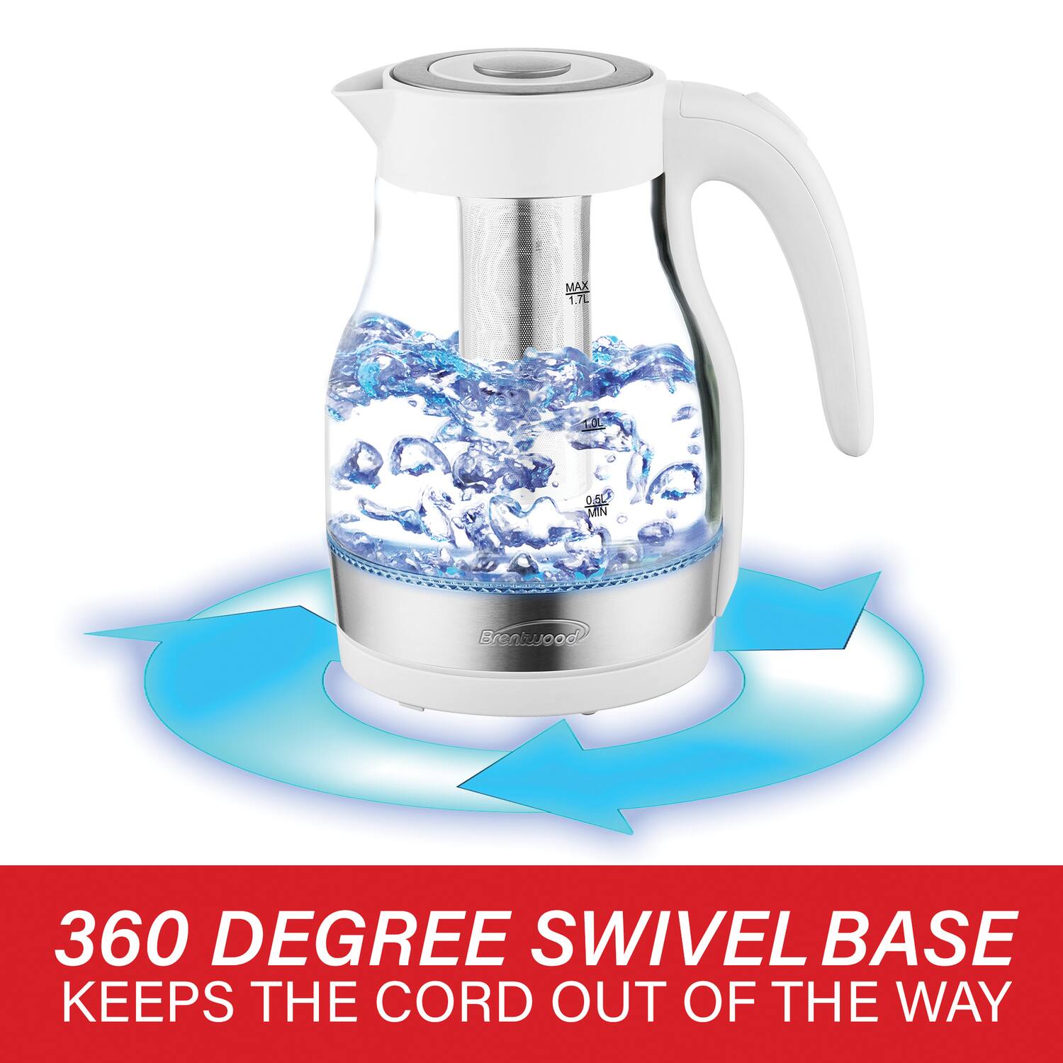 MAX 1.7L  
MIN  
Brenkuood  
360 DEGREE SWIVEL BASE KEEPS THE CORD OUT OF THE WAY