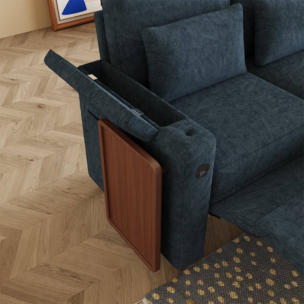 Alt View 2. Anysun - 83" Chenille Fabric Foldable Sofa Bed with Electric Recliner, Adjustable Backrest, Table Board, Armrest Storage - Blue.