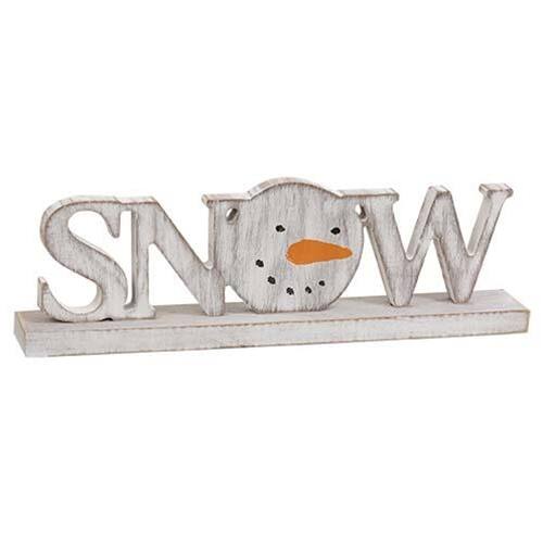Front. BreeBe - Distressed Snowman "Snow" on Base - White.
