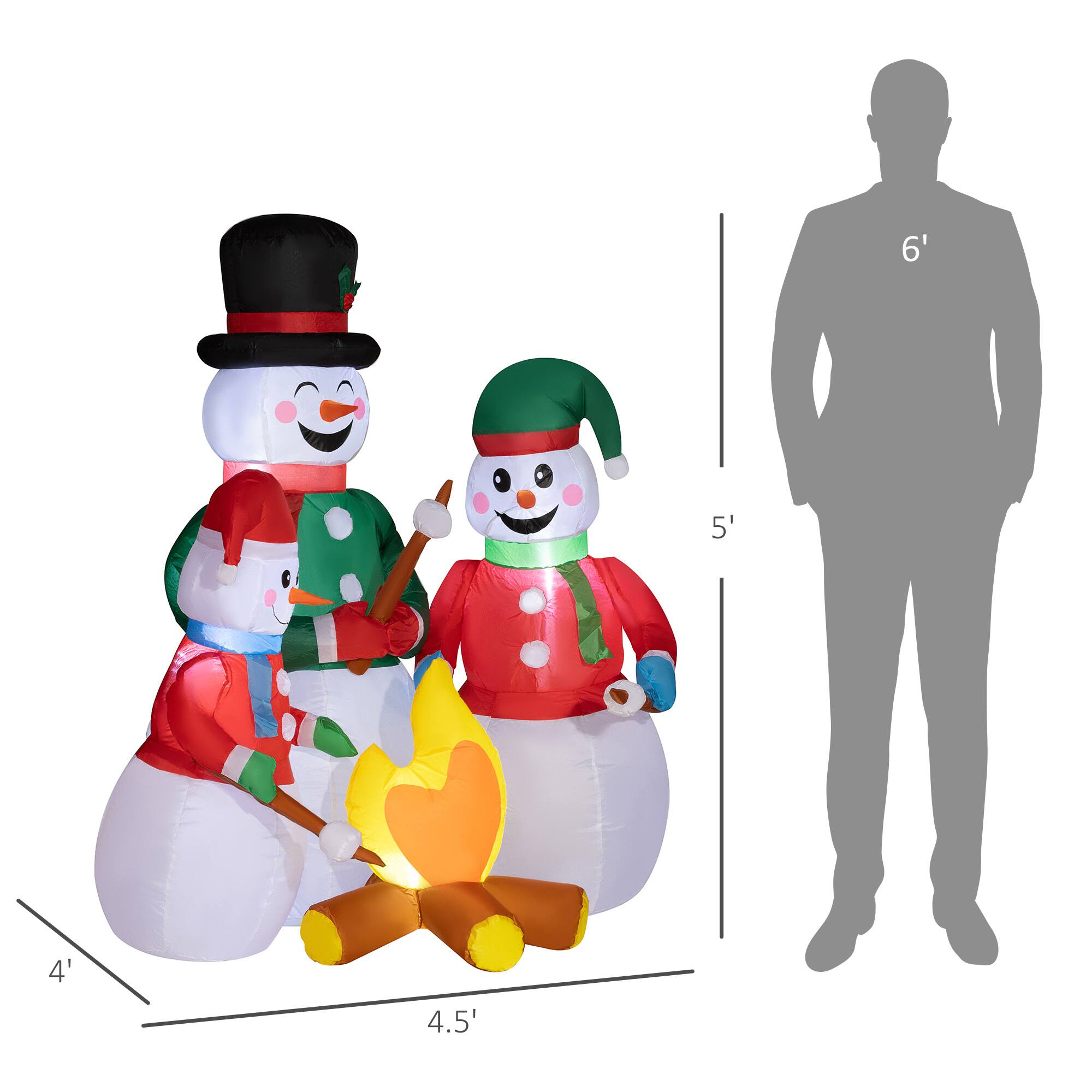 Alt View 2. Outsunny - 5 FT Christmas Inflatable Snowman Family Roasting Marshmallows, LED Yard Decor - Multicolor.