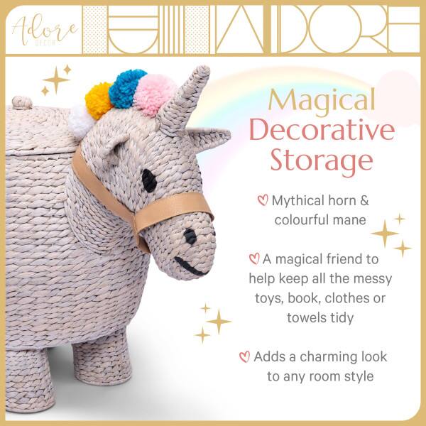 Adore DECOR Magical Decorative Storage

Mythical horn & colourful mane

A magical friend to help keep all the messy toys, book, clothes or towels tidy

Adds a charming look to any room style