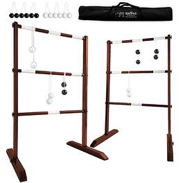Swooc Games - Premium Wooden Ladder Ball Game Set (Weather Resistant) - 10 Games Included & Carrying Case - Brown