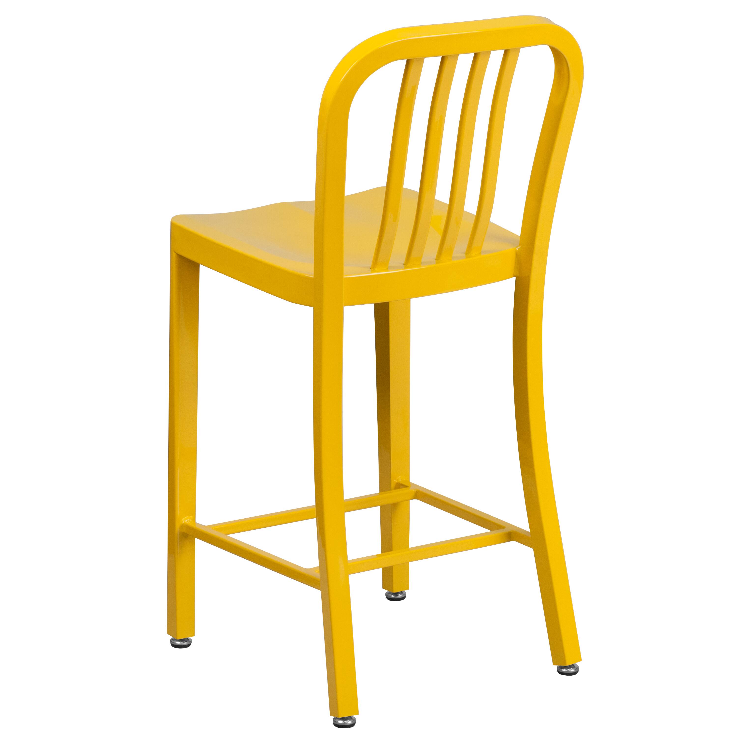 Alt View 5. Emma + Oliver - Commercial Grade 24"H Colorful Metal Indoor-Outdoor Vertical Slat Counter Stool - Yellow.
