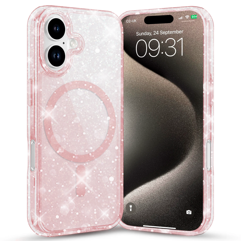 Entronix - Glitter Magnetic Case for iPhone 17 - Hard Back Protection - Pink