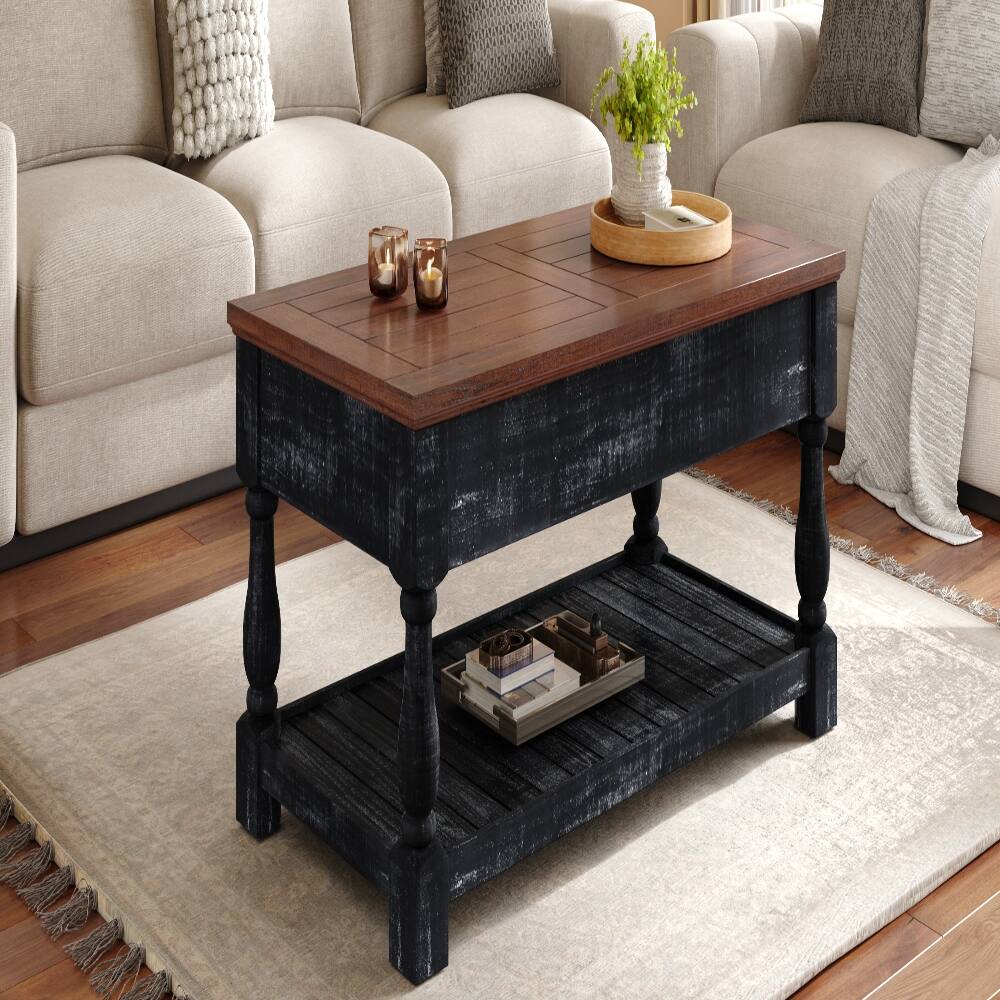 Alt View 7. Loheer - Loheer retro lift-top coffee table with hidden compartments and solid wood frame - Antique Espresso.