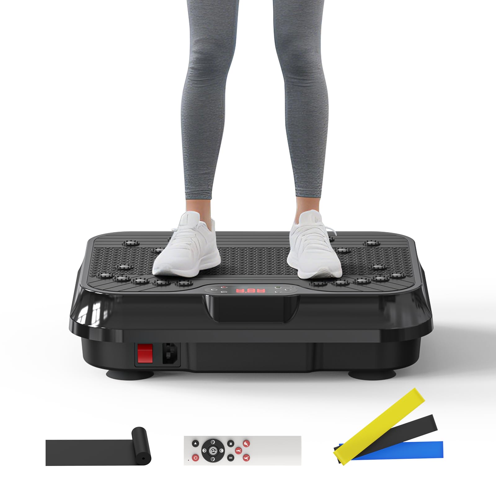 Front. GlowWise - Vibration Plate 400LBS Capacity - Boost Lymphatic Drainage & Whole Body Fat Burner with 250 Speed Levels - Black.
