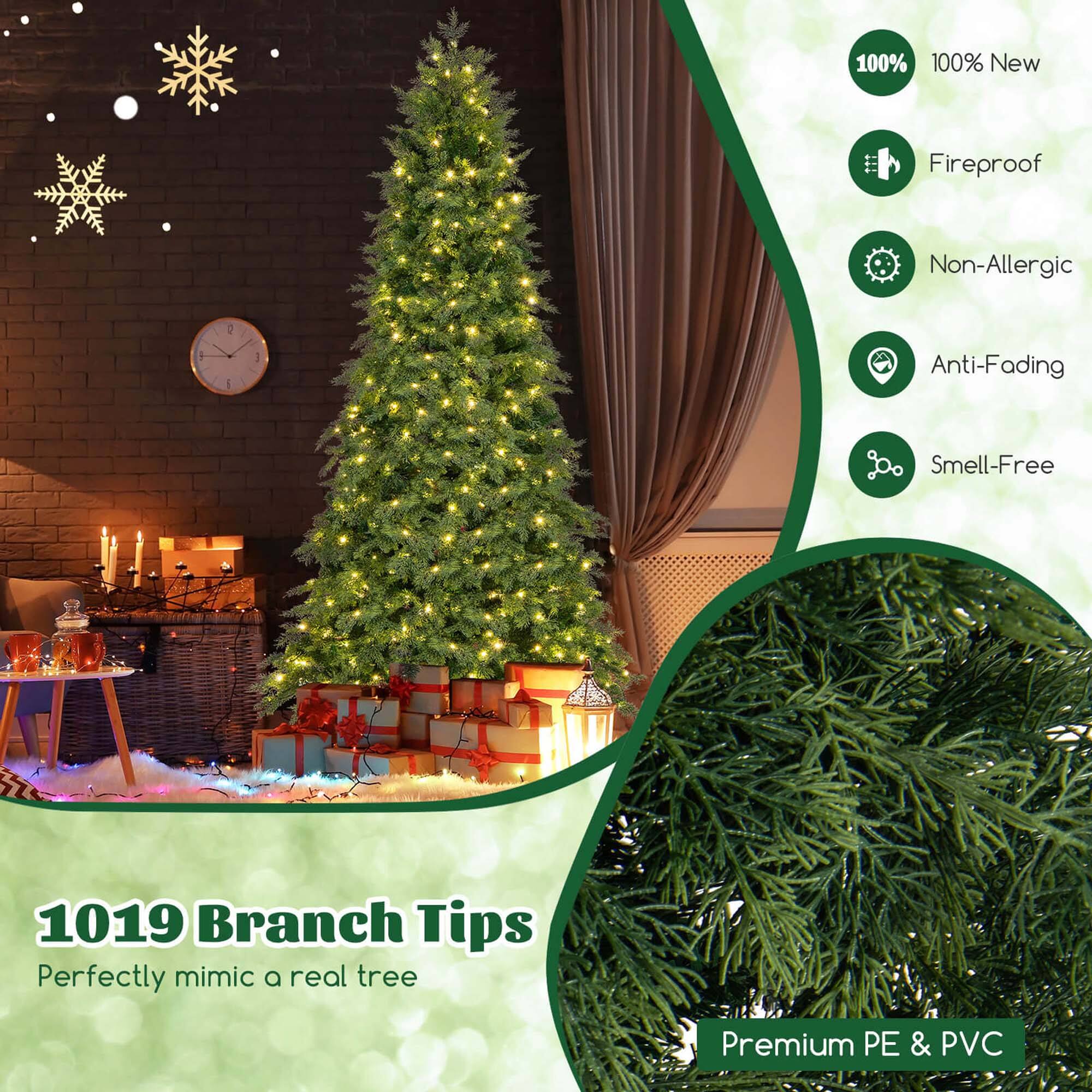 100% New, Fireproof, Non-Allergic, Anti-Fading, Smell-Free. 1019 Branch Tips, Perfectly mimic a real tree. Premium PE & PVC.