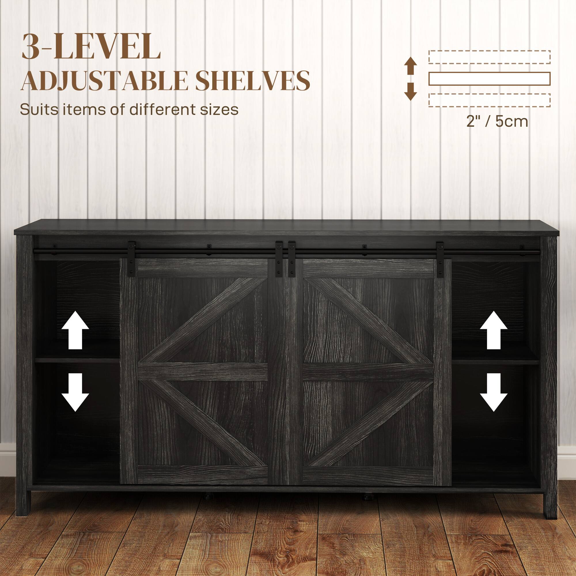 3-LEVEL ADJUSTABLE SHELVES Suits items of different sizes 2" / 5cm
