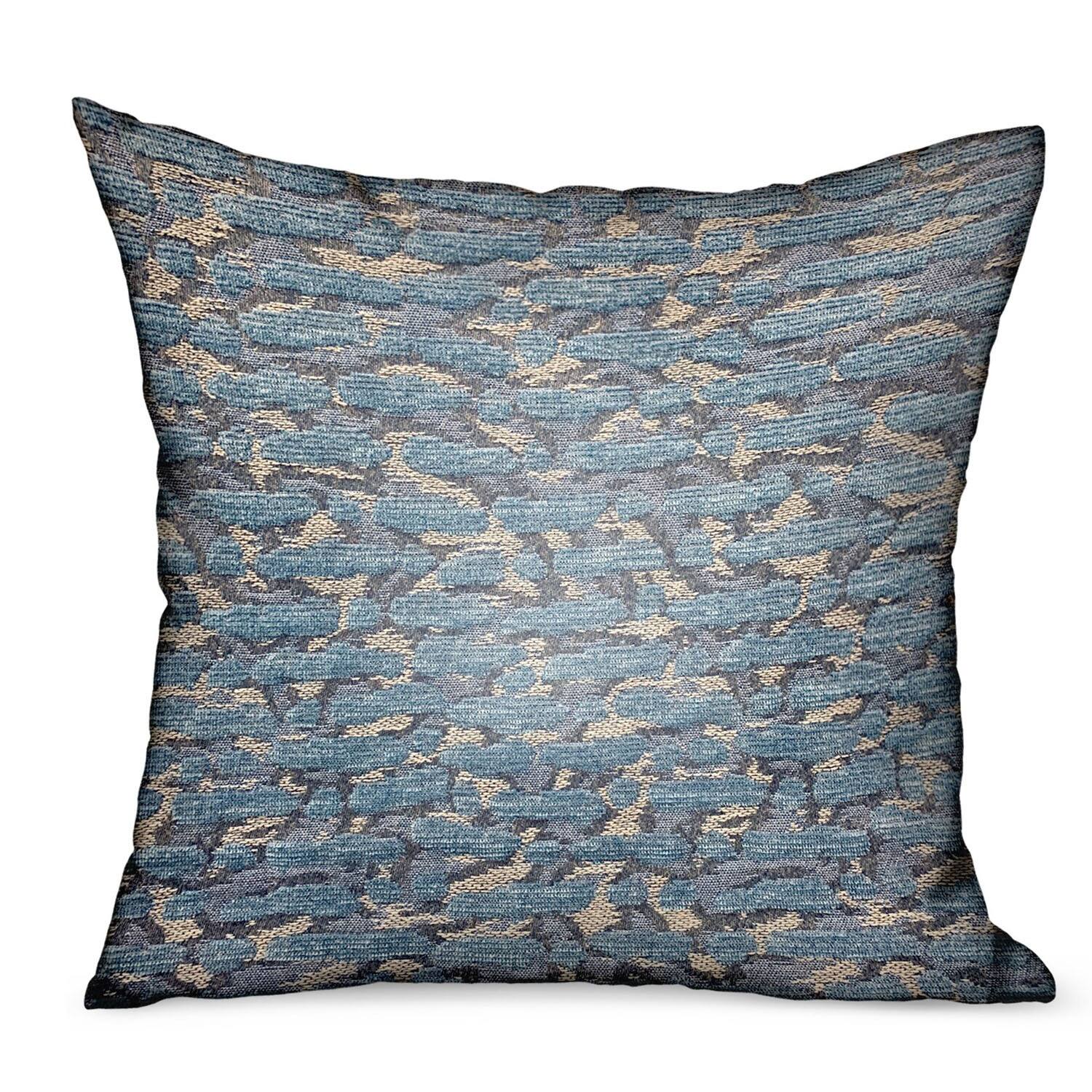 Front. Plutus Brands - Indigo Rivulet Solid Luxury Outdoor Indoor Throw Pillow Double sided 22" x 22" - Blue.