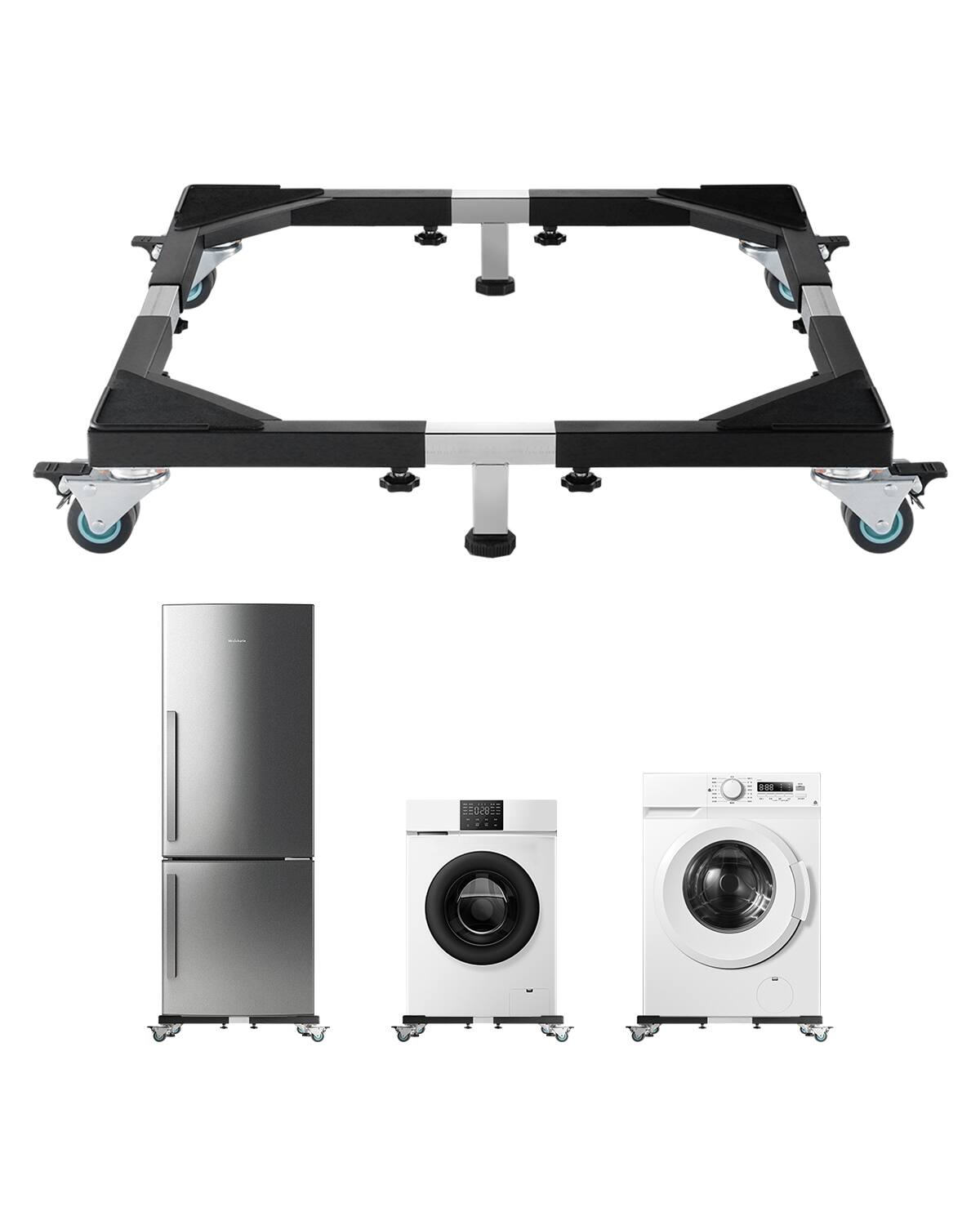 VEVOR - Fridge Stand Mobile Base, 1200 lbs Load Capacity, Washing Machine Stand with 8 Locking Twin Wheels and 4 Brakes - Black