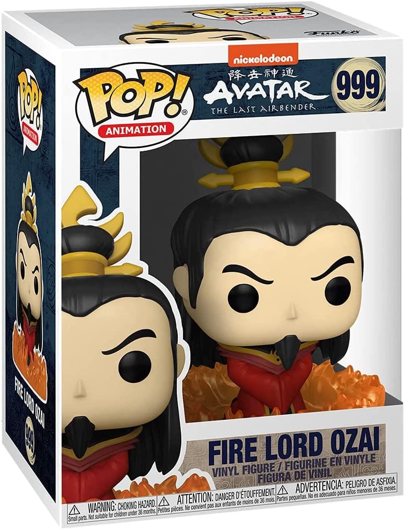POP! ANIMATION  
nickelodeon  
AVATAR THE LAST AIRBENDER  
999  

FIRE LORD OZAI  
VINYL FIGURE / FIGURINE EN VINYLE / FIGURA DE VINIL  

WARNING: CHOKING HAZARD. Small parts. Not suitable for children under 36 months.  
ADVERTENCIA: PELOIGRO DE ASFIXIA. D'TOUFFEMENT. Ne convient pas aux enfants de moins de 36 mois.  
ATTENTION: DANGER D'ÉTOUFFEMENT. Partes pequeñas. No es adecuado para niños menores de 36 meses.