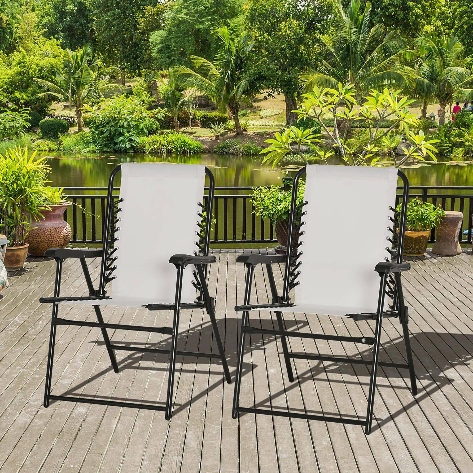 Left. Resenkos - Resenkos 2-Piece Collapsible Chairs with Armrest, Lightweight Beach Patio Pool Outdoor Loungers, Cream White - Cream White.