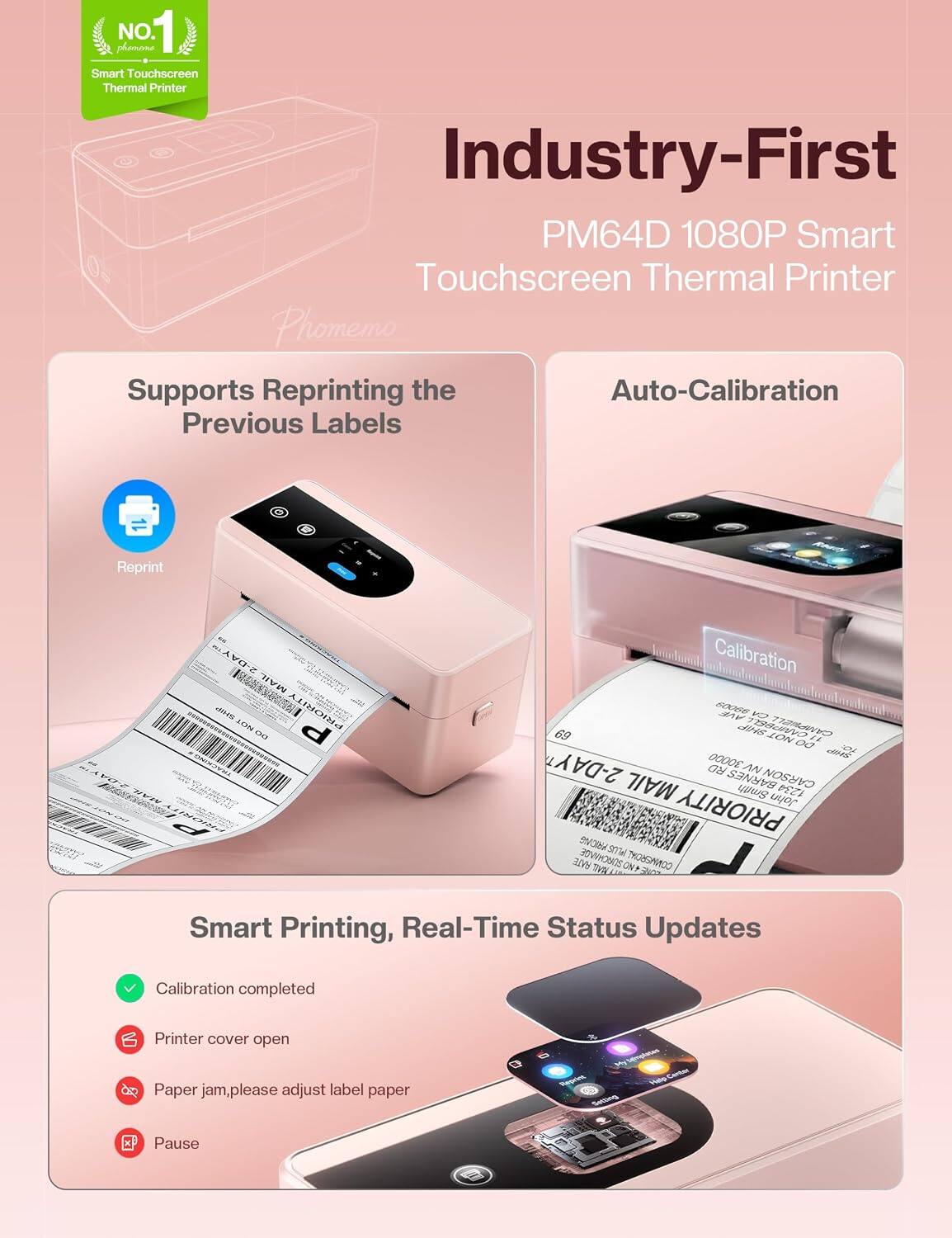 Phomemo PM64D 4x6'' Wireless Thermal Label Printer With Touch Screen ...