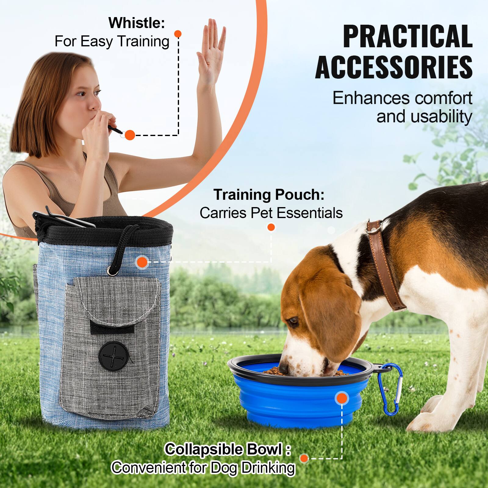 Whistle: For Easy Training, Training Pouch: Carries Pet Essentials, Collapsible Bowl: Convenient for Dog Drinking, PRACTICAL ACCESSORIES Enhances comfort and usability