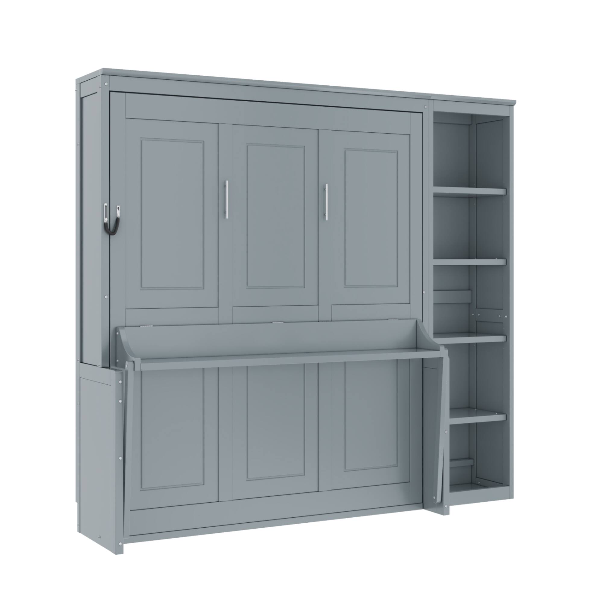 Alt View 2. Whisen - Full Size Murphy Bed with Desk and Bookshelf, Space Saving Foldable Bed for Home Office & Guest Room - Gray.