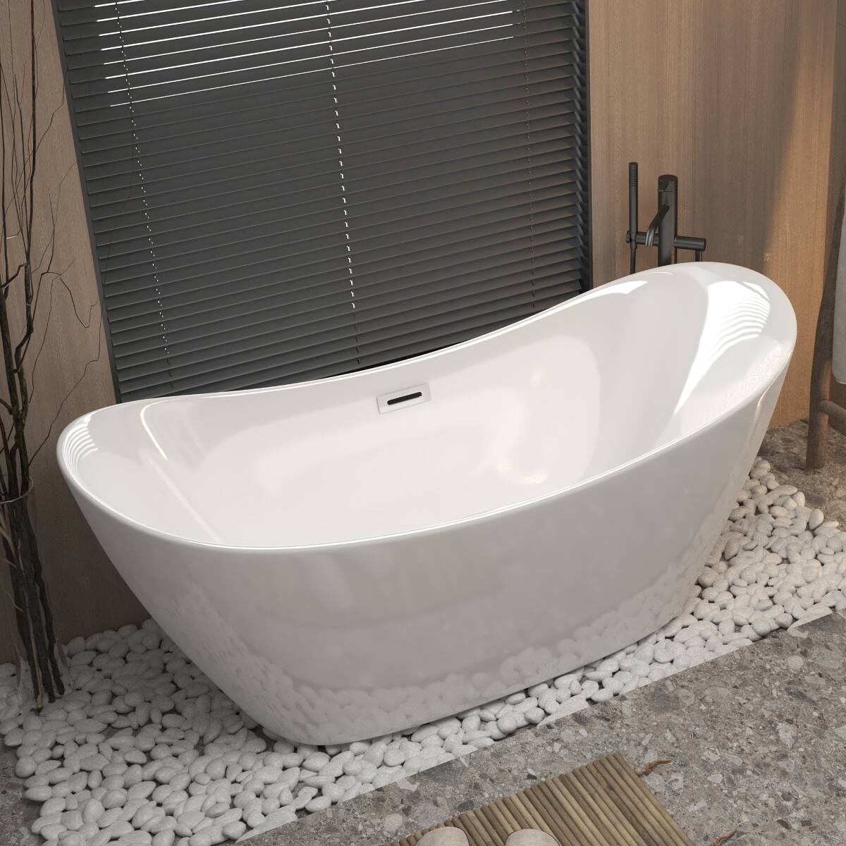 Angle. Loheer - Loheer 59 Inch Freestanding Bathtub Acrylic Soaking Tub Gloss White Oval Center Drain - Gloss White.