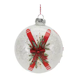 BreeBe - Frosted Glass Ski Ball Ornament (Set of 6) - Red, White