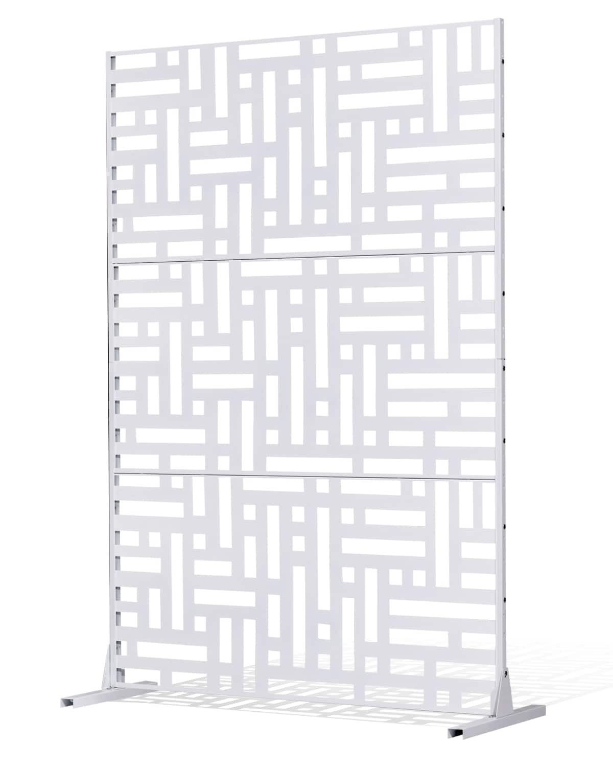 VEVOR - Metal Privacy Screen, 47" W x 76" H Outdoor Privacy Screens 3-Panel, Freestanding Outdoor Divider with Stand - White