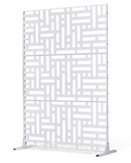 Front. VEVOR - Metal Privacy Screen, 47" W x 76" H Outdoor Privacy Screens 3-Panel, Freestanding Outdoor Divider with Stand - White.
