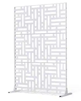 VEVOR - Metal Privacy Screen, 47" W x 76" H Outdoor Privacy Screens 3-Panel, Freestanding Outdoor Divider with Stand - White