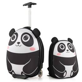 Costway - 2PCS Kids Carry On Luggage Set 16'' Panda Rolling Suitcase with 12'' Backpack Travel White - White/Black