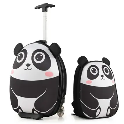 Front. Costway - 2PCS Kids Carry On Luggage Set 16'' Panda Rolling Suitcase with 12'' Backpack Travel White - White/Black.