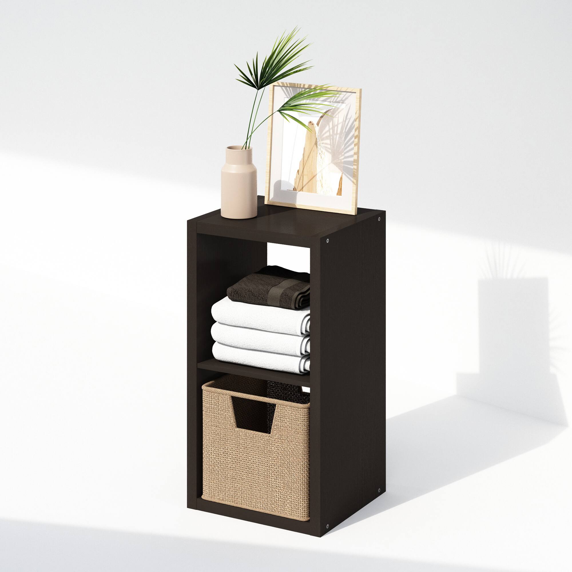 Alt View 3. Furinno - Cubic Open Back Multipurpose Clothing & Closet Storage Organizer Shelf, 2-Cube - Dark Oak.