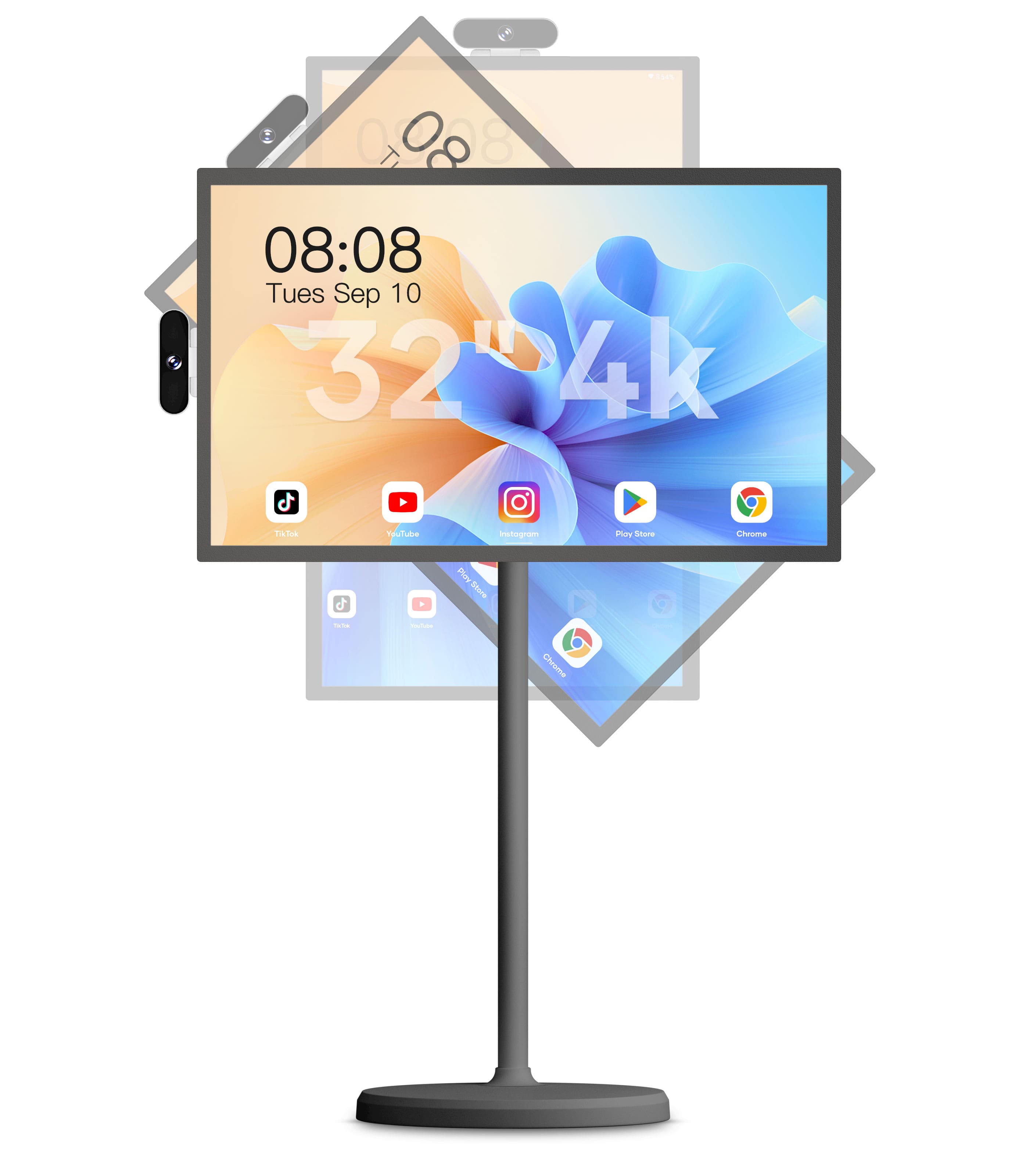 Cozyla - 32" 4K UHD Smart Portable TV with Stand on Wheels Full Swivel Rotation Support Google Store 4K Camera Remote Control