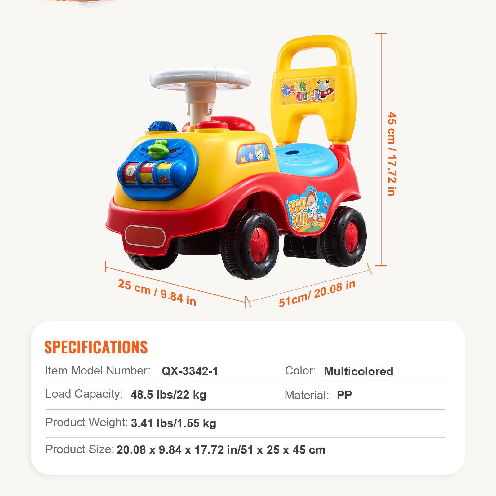 **Specifications**

- **Item Model Number:** QX-3342-1
- **Color:** Multicolored
- **Material:** PP
- **Load Capacity:** 48.5 lbs/22 kg
- **Product Weight:** 3.41 lbs/1.55 kg
- **Product Size:** 20.08 x 9.84 x 17.72 in/51 x 25 x 45 cm