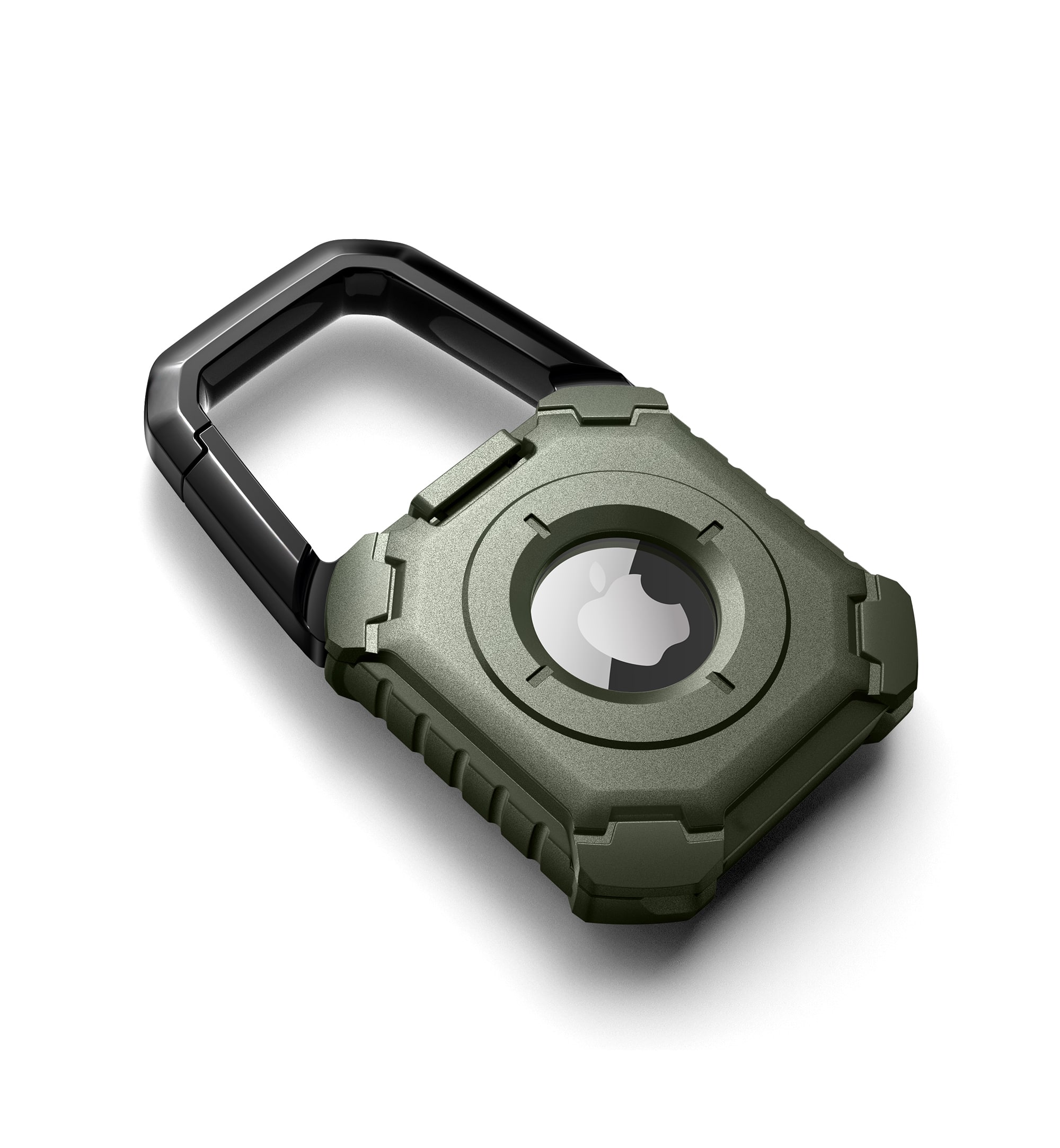 Dexnor - for Apple AirTag Shockproof Case with Carabiner, Locking Design, Anti-Scratch TPU Holders with Open Face & Raised Edge - Army Green