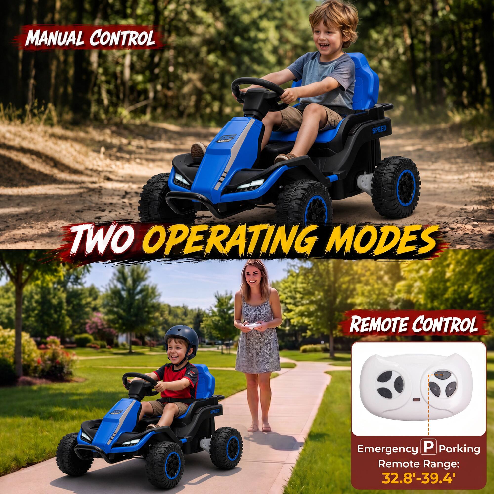 MANUAL CONTROL  
PC  
SPEED  
TWO OPERATING MODES  
REMOTE CONTROL  
SPEED  
Emergency P Parking  
Remote Range: 32.8'-39.4'