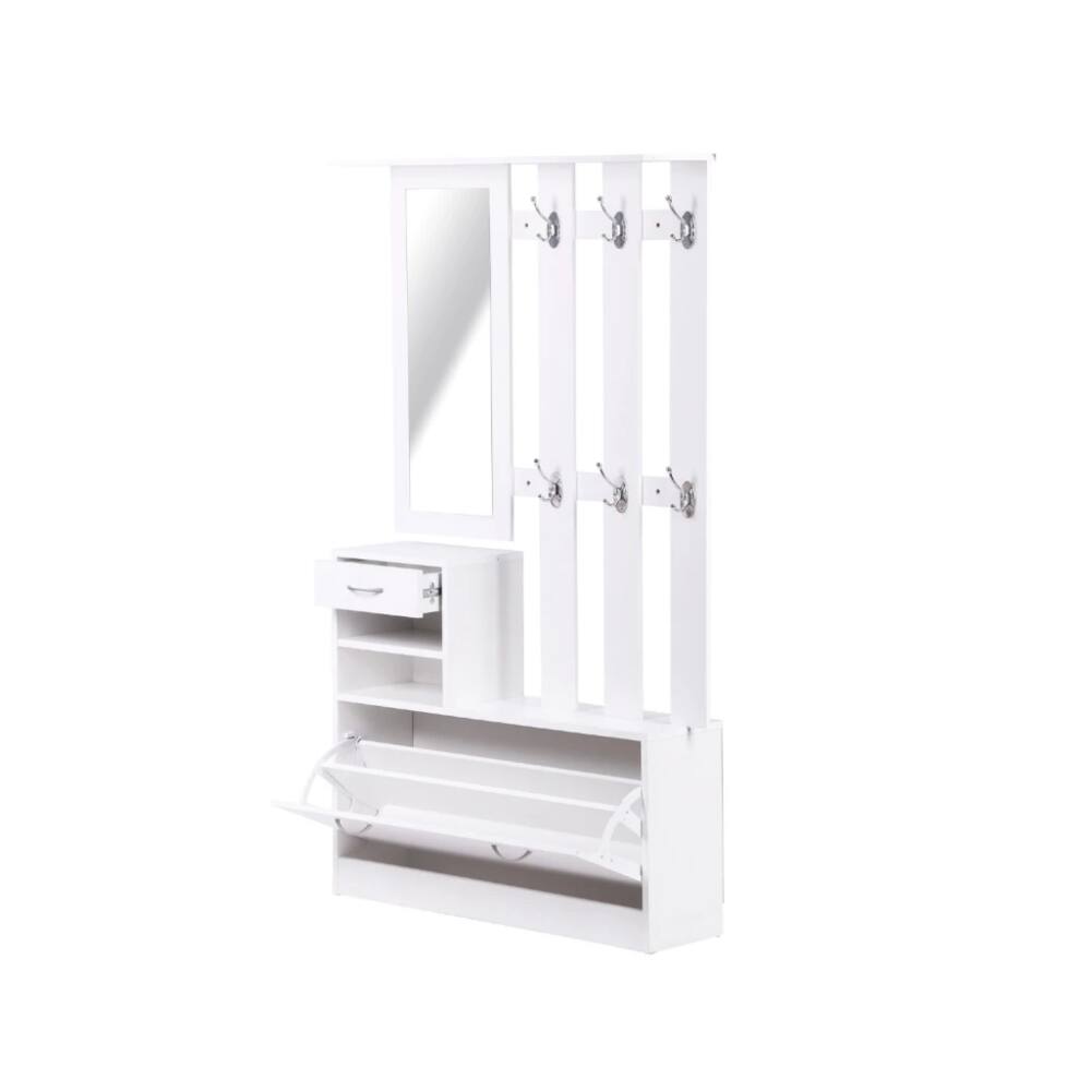 Alt View 2. Loheer - Loheer Modern Entryway Combination Cabinet Matte White Shoe Cabinet with Mirror - Matte White.