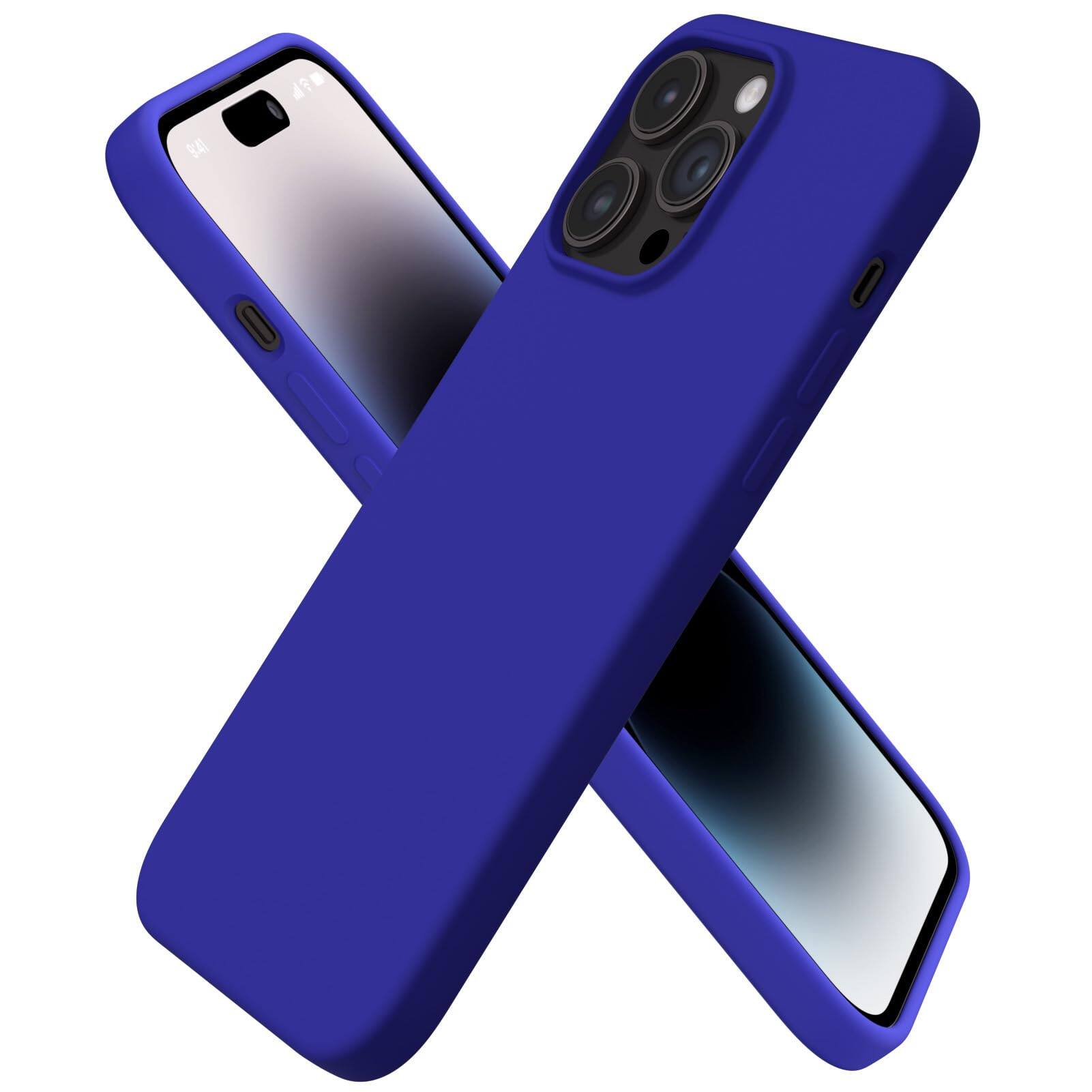 Ornarto - Designed for iPhone 14 Pro Max Case 6.7", Slim Liquid Silicone Full Covered Protective Cover - Klein Blue