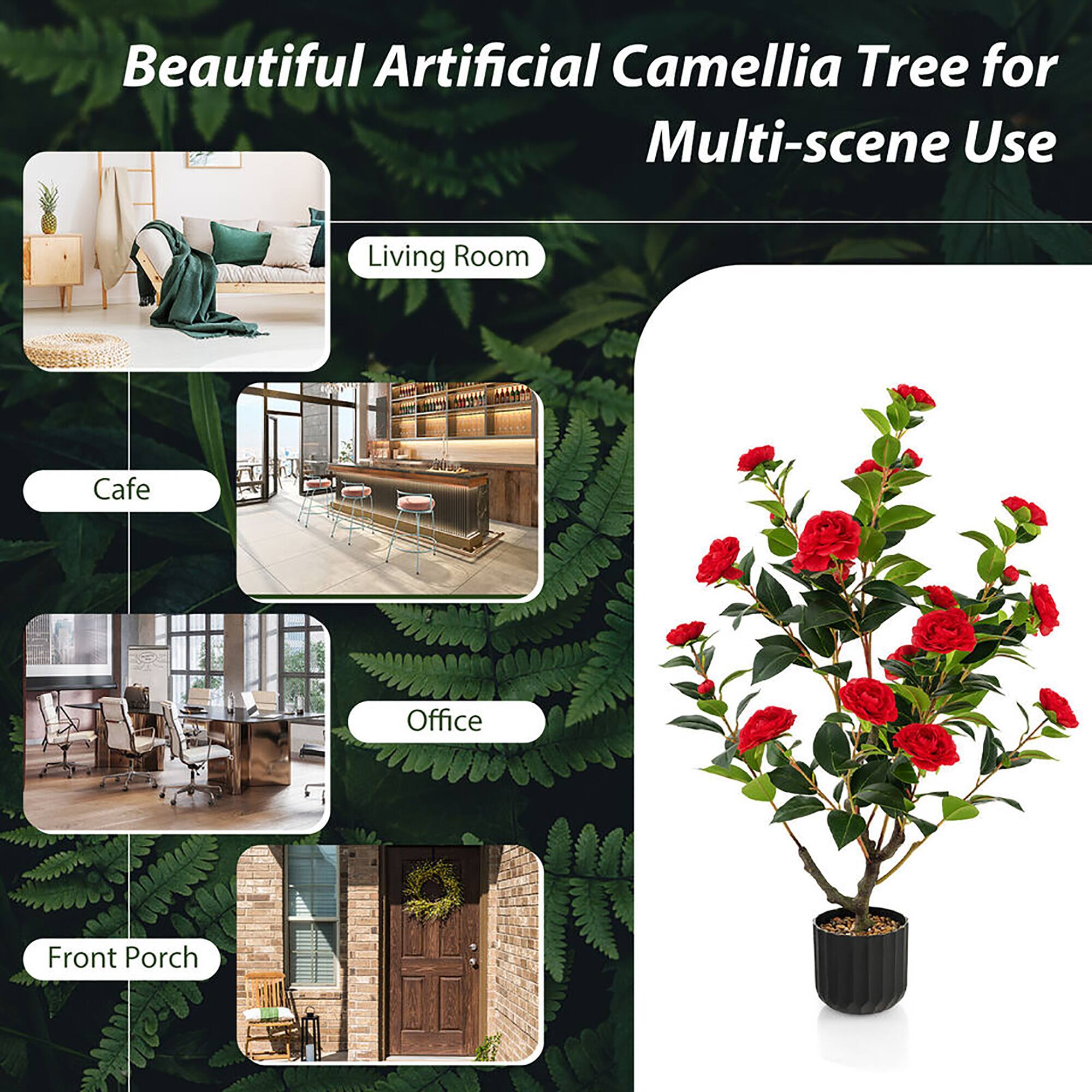 Beautiful Artificial Camellia Tree for Multi-scene Use

- Living Room
- Cafe
- Office
- Front Porch
