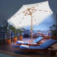 Alt View 1. Ainfox - Ainfox 7.5 FT Patio Umbrella with Fringe , Outdoor Tassel Beach Umbrella,  with Crank & 18 LED Lights - White.