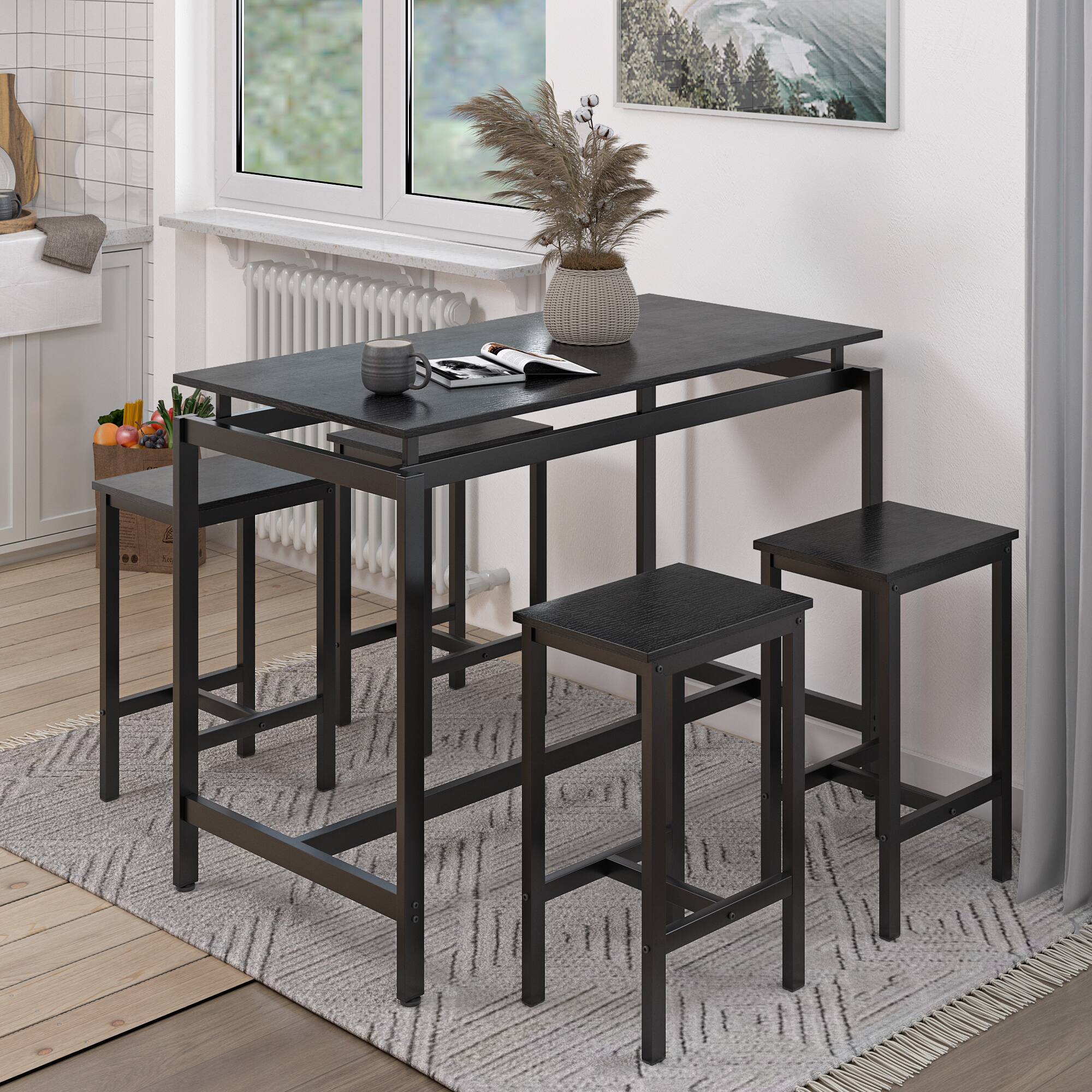 Alt View 1. Ecooso - 5 Piece Dining Table Set with 4 Bar Stools, Counter Height Pub Table for Kitchen or Small Space - Black.