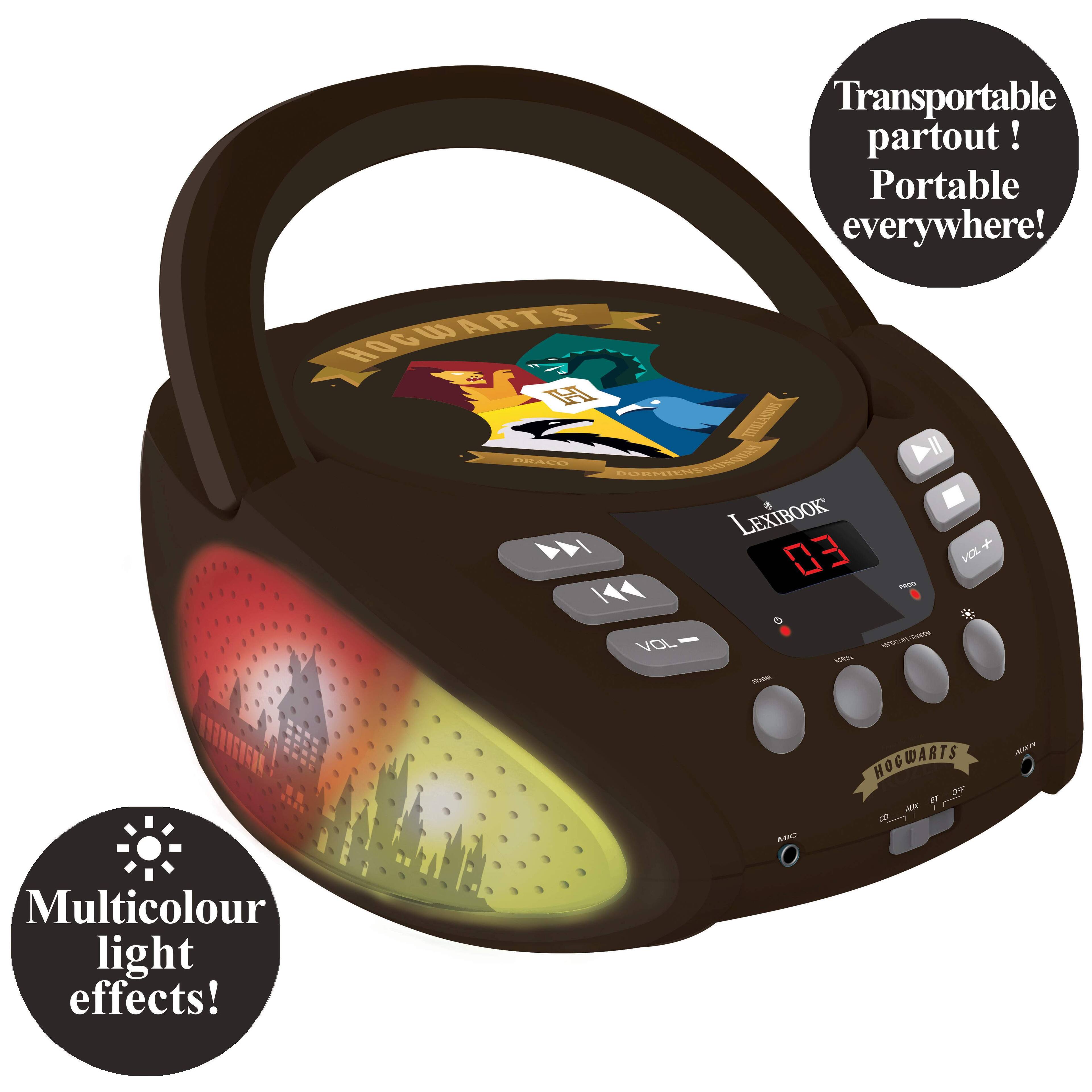 HOGWARTS E Transportable partout! Portable everywhere!  
DRAULY PUESIE  
LEXIBOOK 4 EO  
d VOL - - - - - - V +  
Am. HOGWARTS 2 - M 20  
Mm Multicolour light effects!