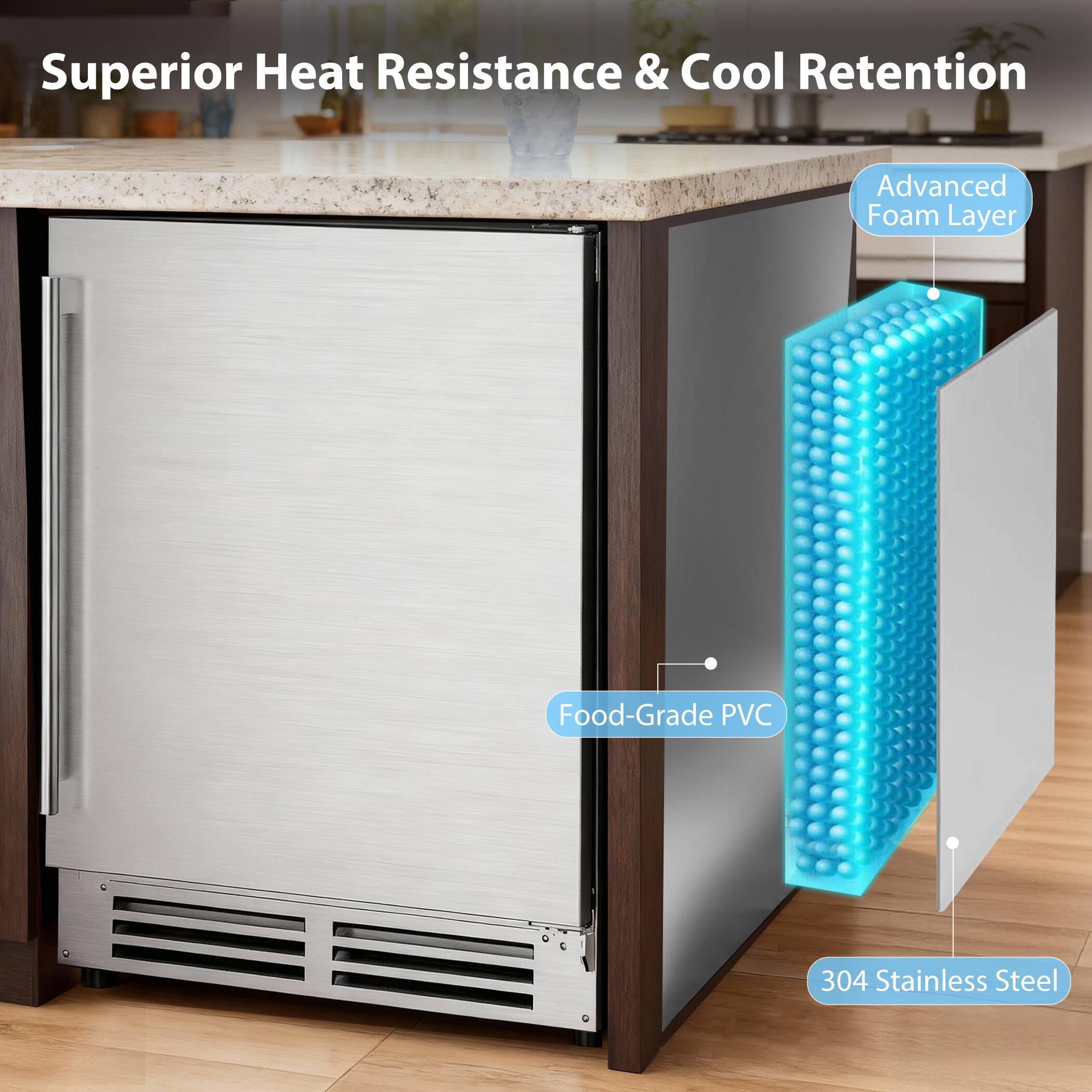 Superior Heat Resistance & Cool Retention

- Advanced Foam Layer
- Food-Grade PVC
- 304 Stainless Steel