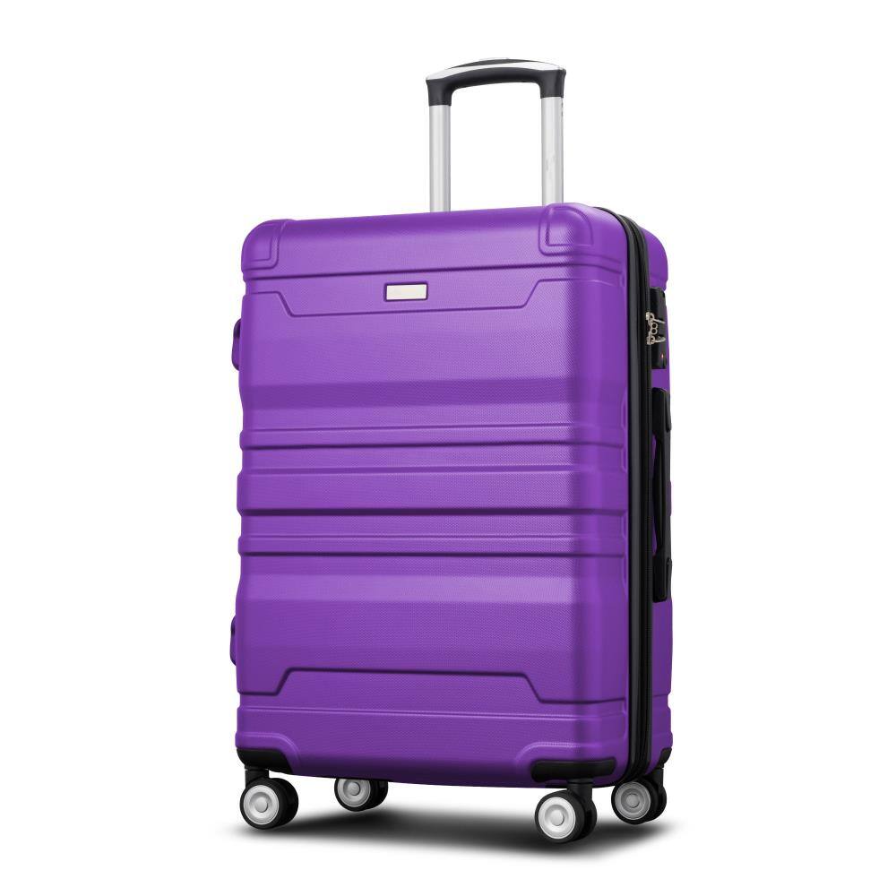 Angle. BreeBe - 3-Piece Expandable ABS Hardshell Luggage Set, Lightweight Durable Suitcases with Spinner Wheels & TSA Lock 20/24/28" - Purple.