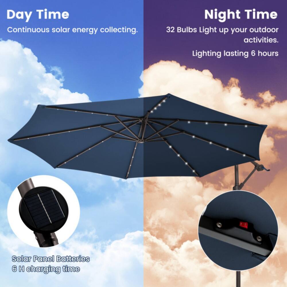 Day Time  
Continuous solar energy collecting.  

Night Time  
32 Bulbs Light up your outdoor activities.  
Lighting lasting 6 hours  

Solar Panel Batteries  
6 H charging time