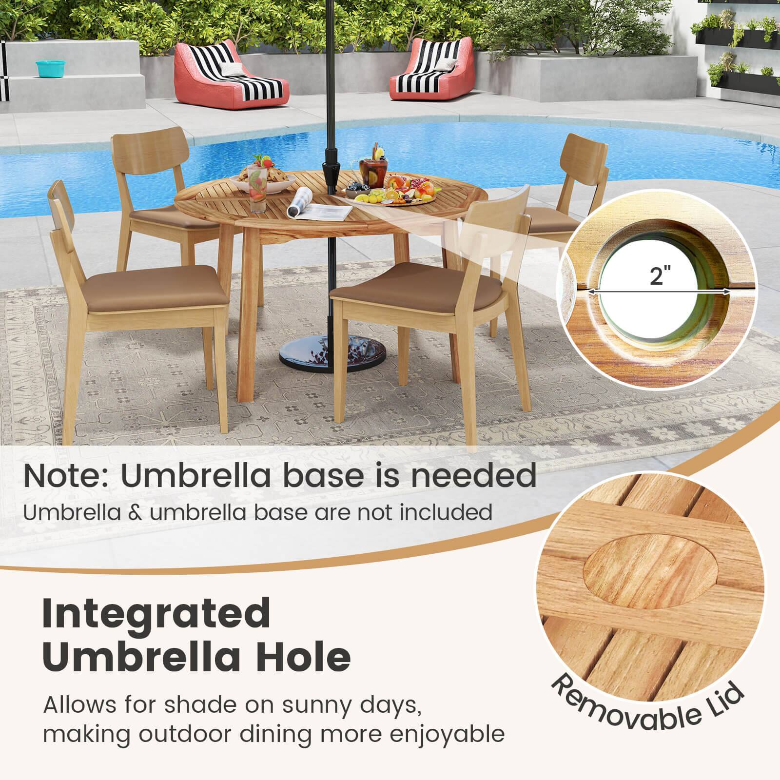 Note: Umbrella base is needed  
Umbrella & umbrella base are not included  

Integrated Umbrella Hole  
Allows for shade on sunny days, making outdoor dining more enjoyable  

Removable Lid
