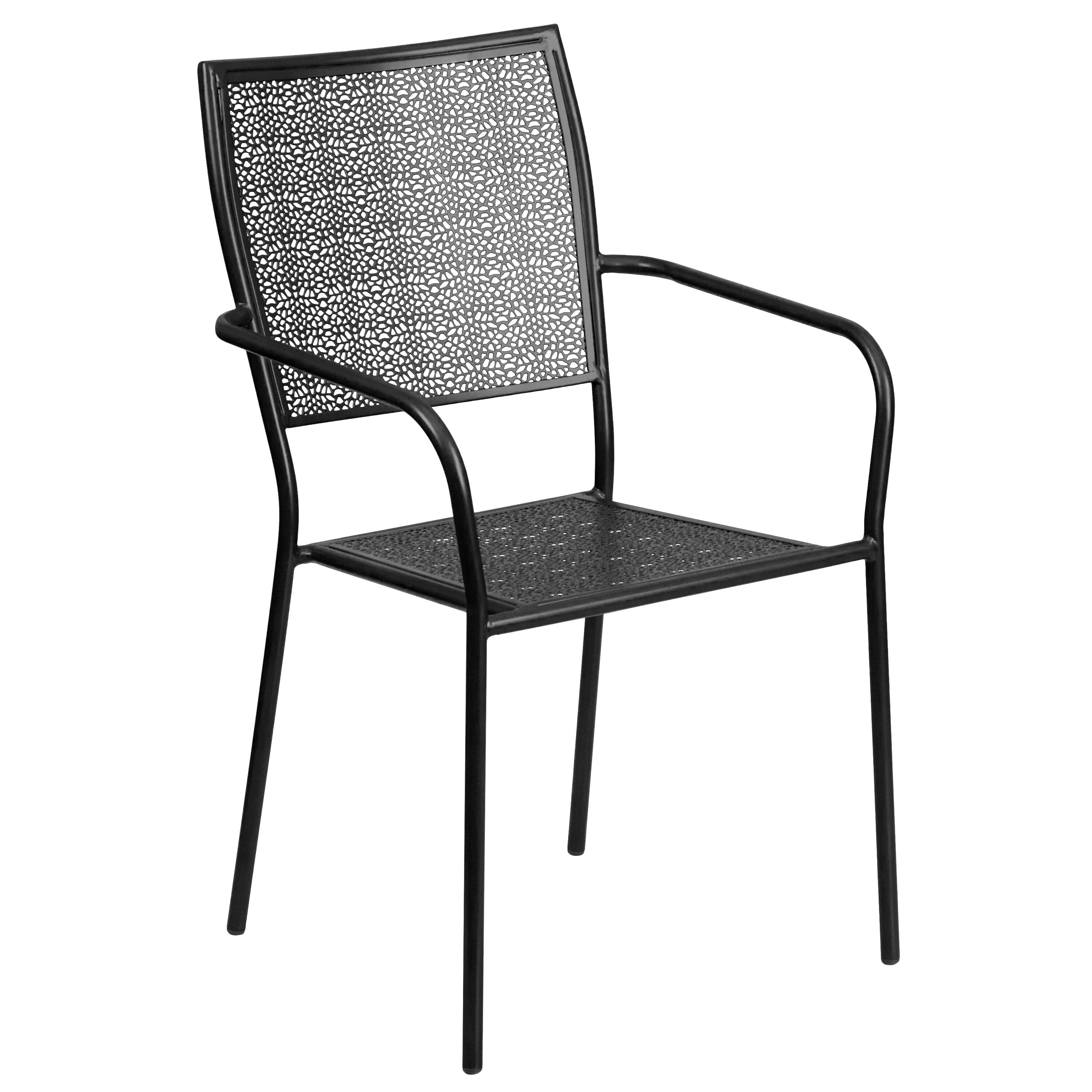 Alt View 4. Emma + Oliver - Commercial Grade 28" Square Metal Garden Patio Table Set w/ 4 Square Back Chairs - Black.